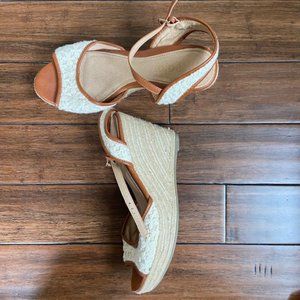 Brown and cream Report wedge sandals